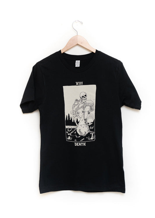 Mushroom Tarot Death Card Shirt, Black Organic Cotton